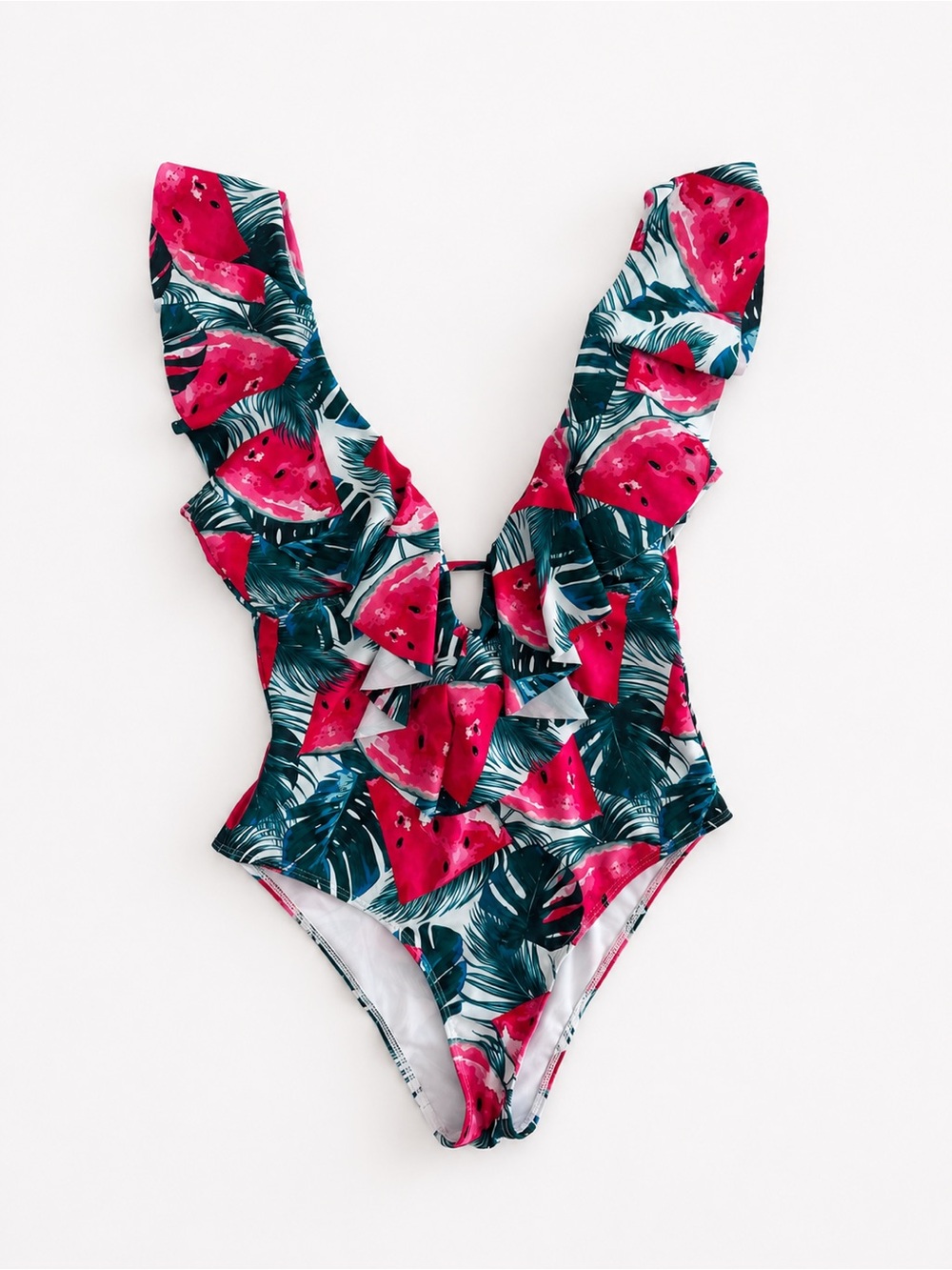 Watermelon Tropical Ruffle One-Piece Swimsuit - Picture 5 of 8